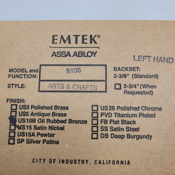 EMTEK Arts Crafts Rectangular Rosette Lever LH Oil Rubbed Bronze 3 avail - Picture 5 of 7